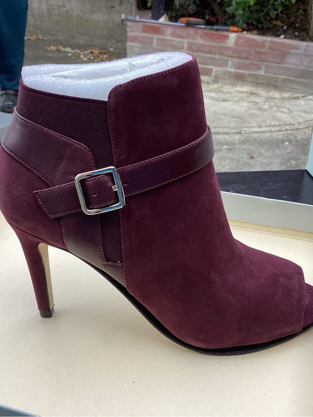 Marc Fisher Burgundy Suede Buckle Ankle Bootie